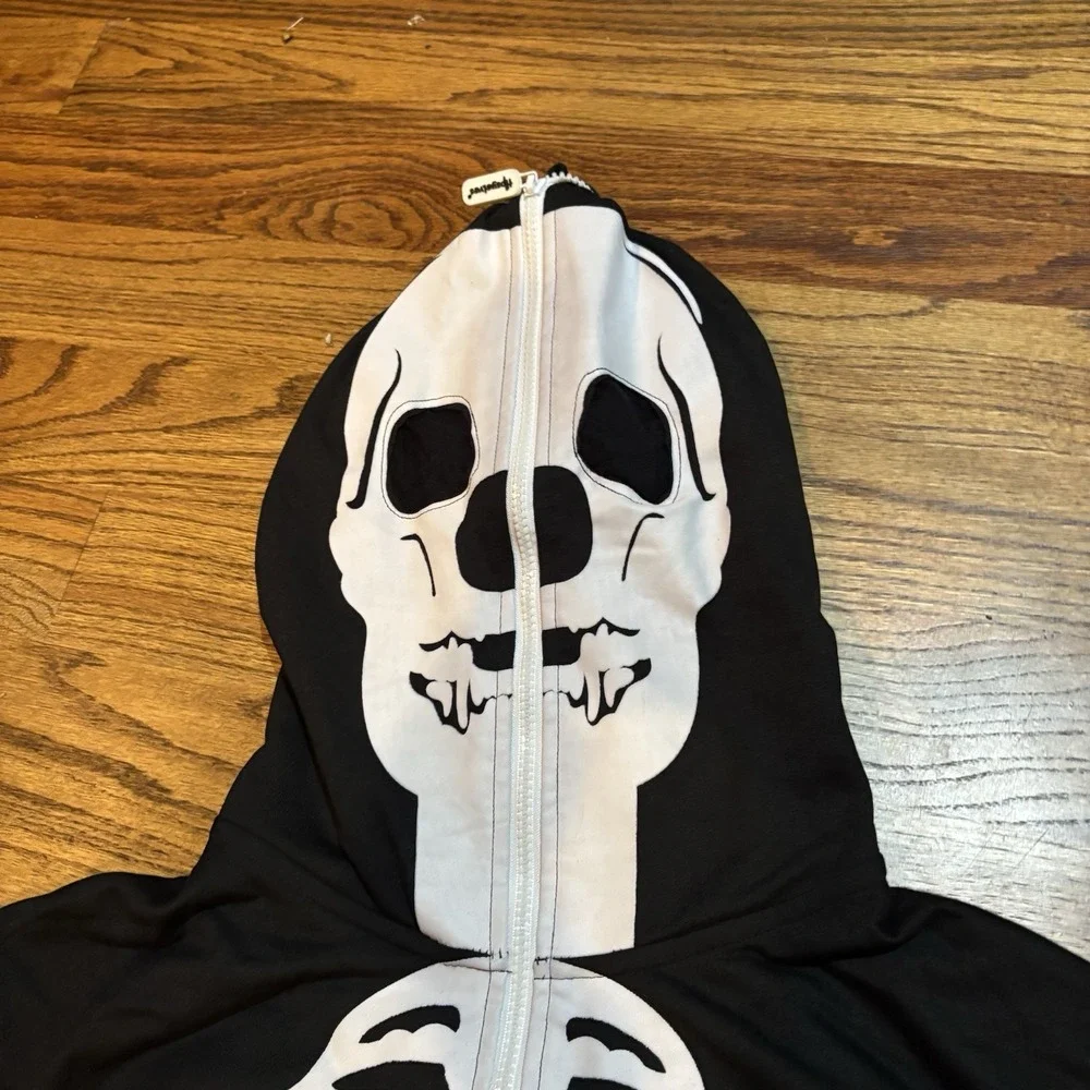 TIPSY ELVES ONE‎ PIECE ZIP UP MASK SKELETON JUMPSUIT Unisex Size XL HALLOWEEN - Picture 4 of 14